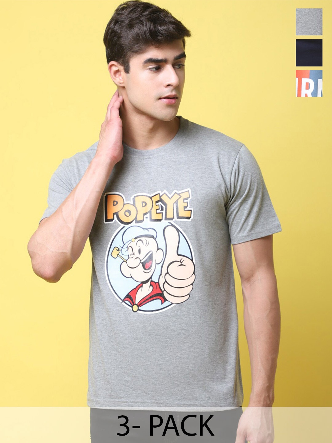 

Tee Projekt Pack Of 3 Graphic Printed Cotton T-shirt, Grey