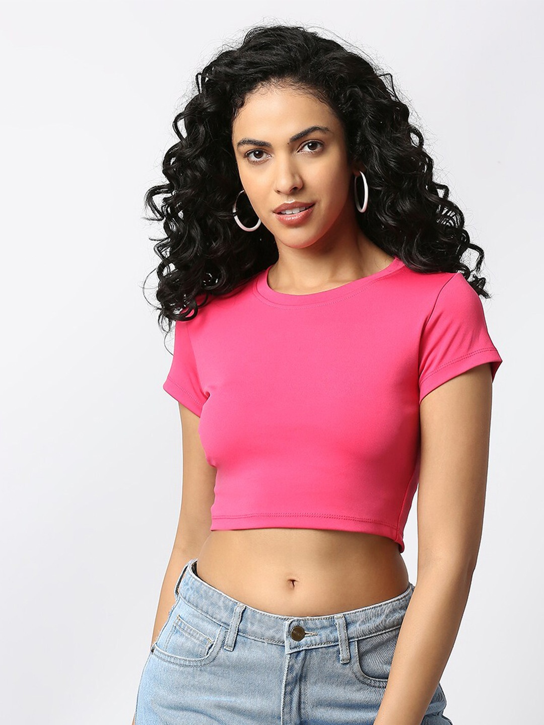 

Disrupt Round Neck Regular Crop Top, Pink