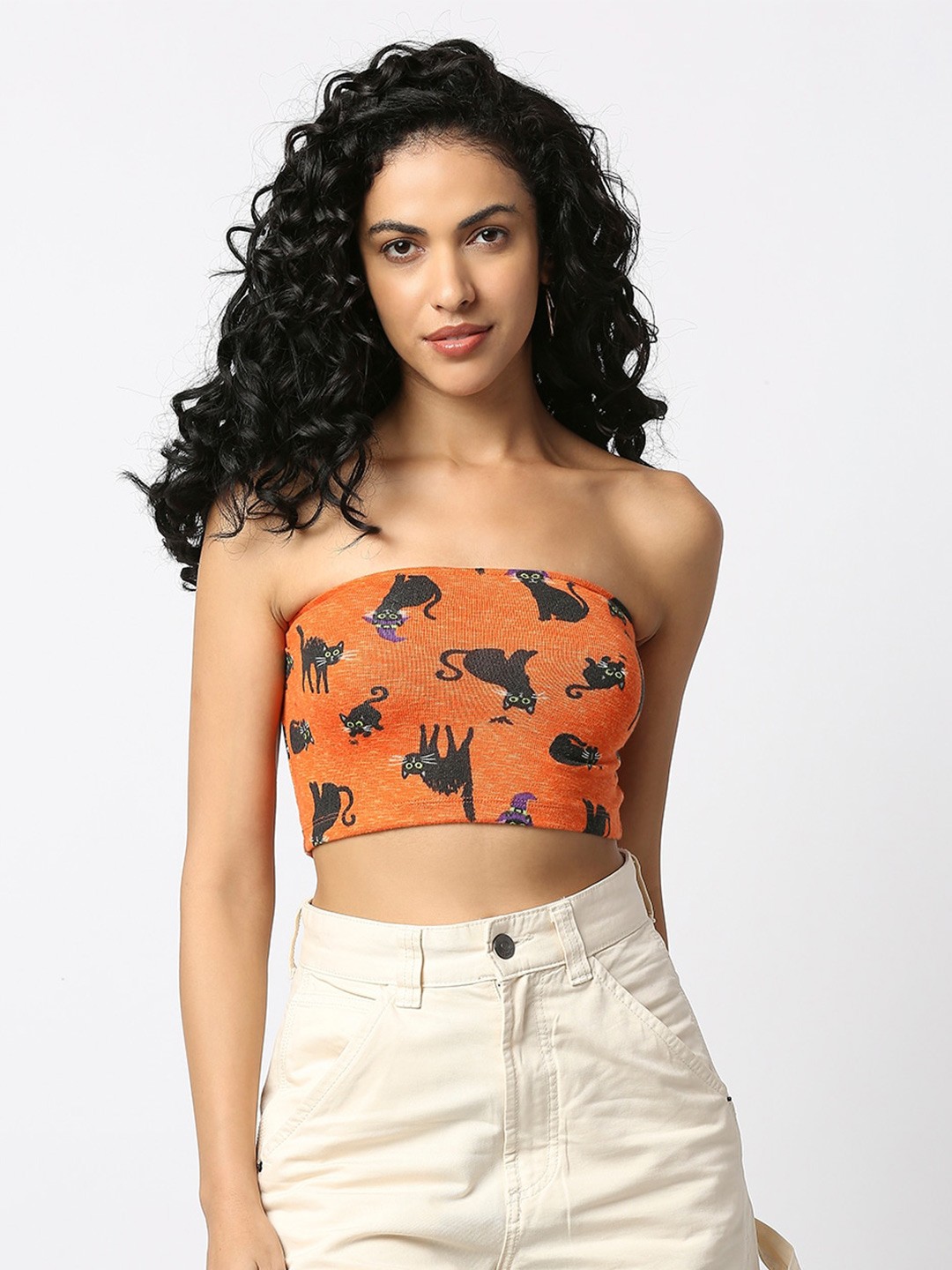 

Disrupt Conversational Printed Tube Crop Top, Orange