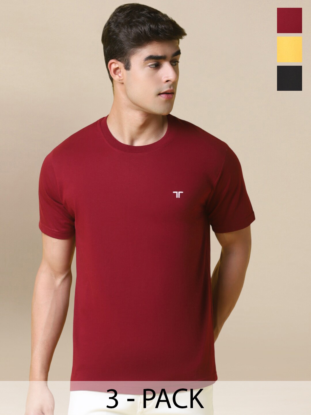 

Tee Projekt Pack Of 3 Round Neck T-shirt, Maroon