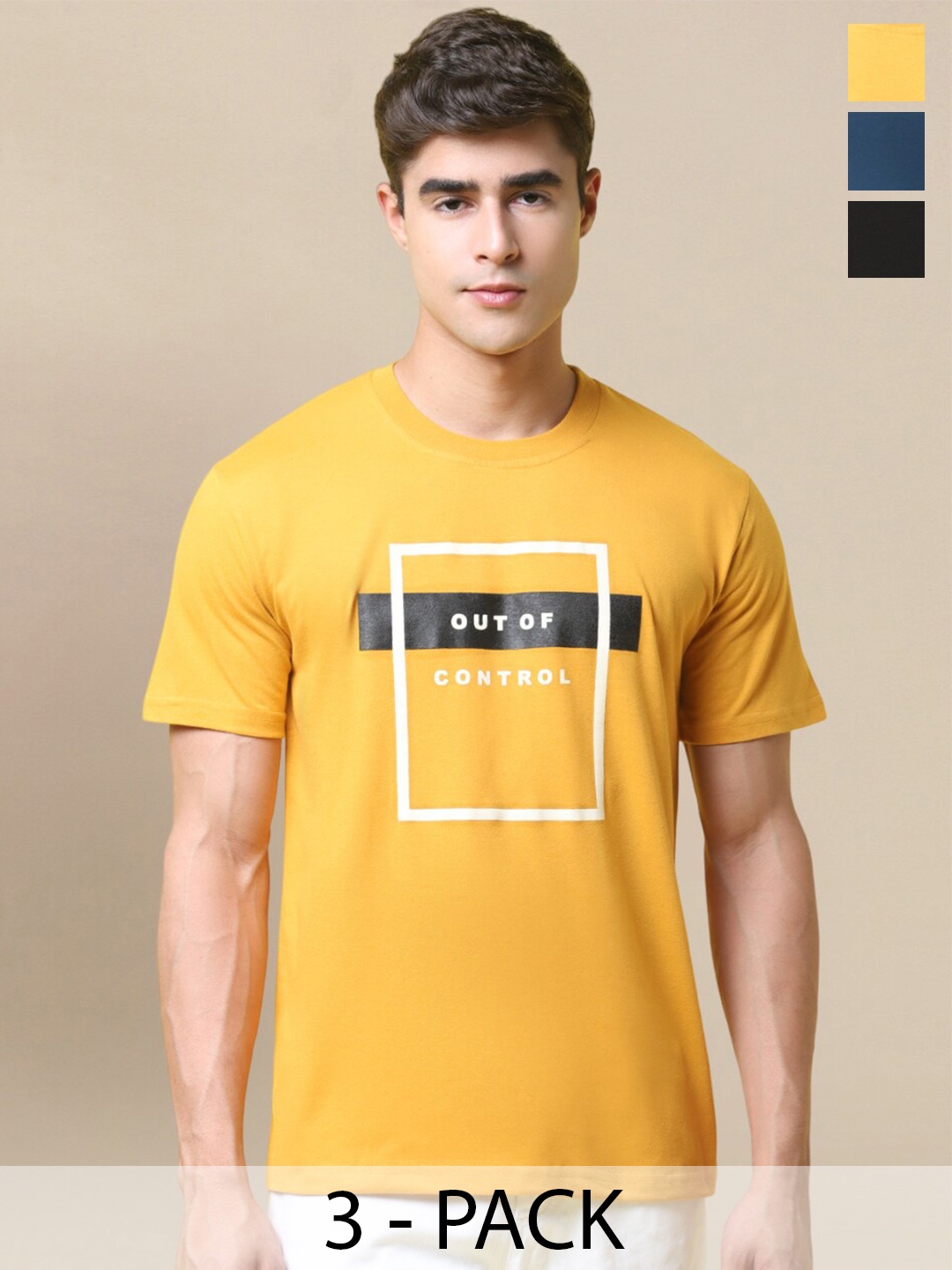 

Tee Projekt Pack Of 3 Typographic Printed Cotton T-shirt, Yellow
