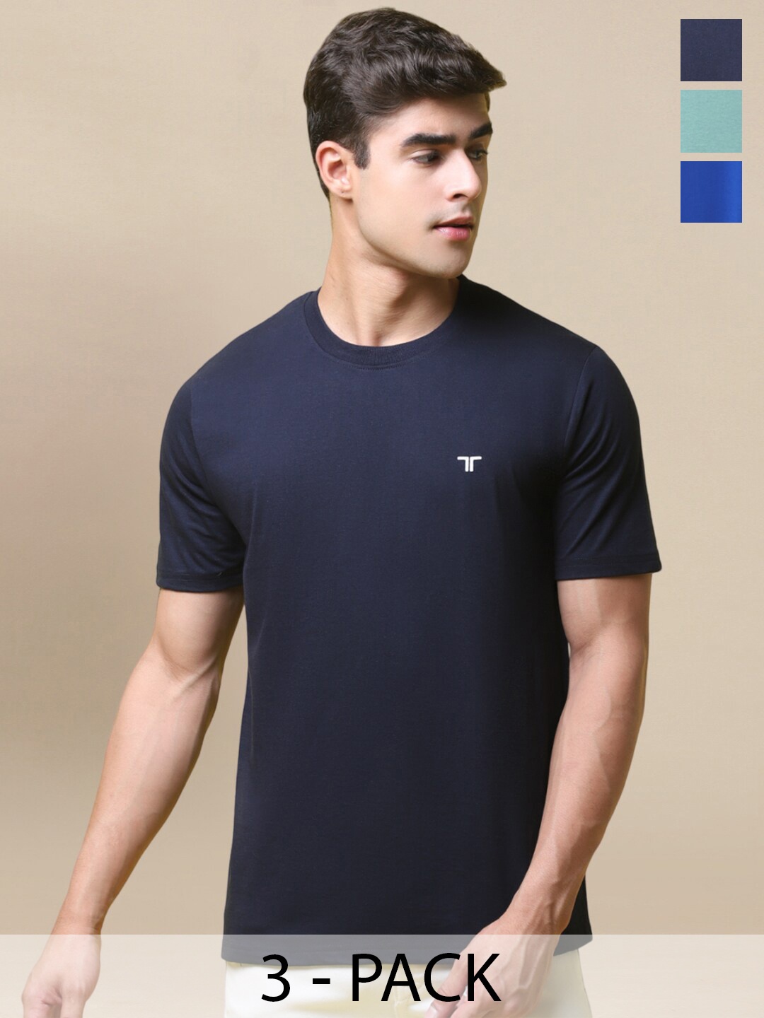 

Tee Projekt Pack Of 3 Round Neck Casual T-shirt, Navy blue