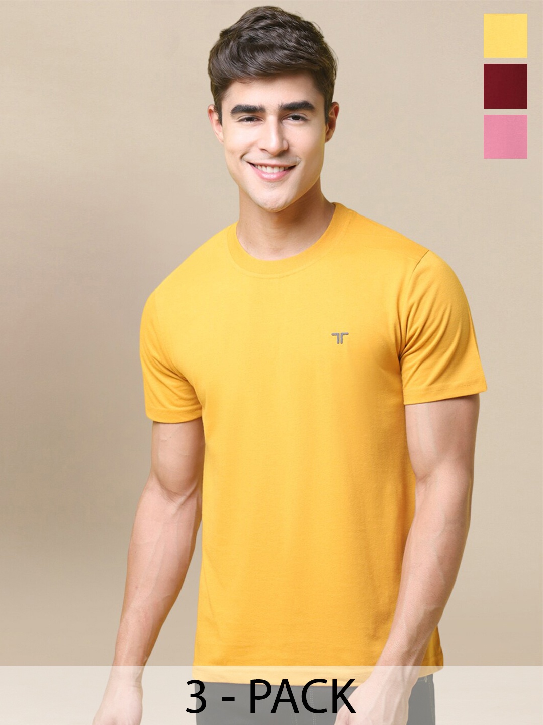 

Tee Projekt Pack Of 3 Round Neck T-shirt, Yellow