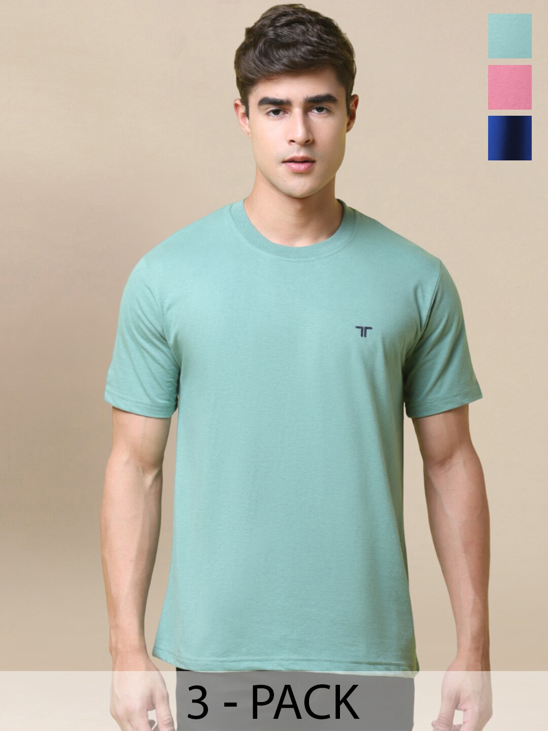

Tee Projekt Pack Of 3 Round Neck T-shirt, Sea green