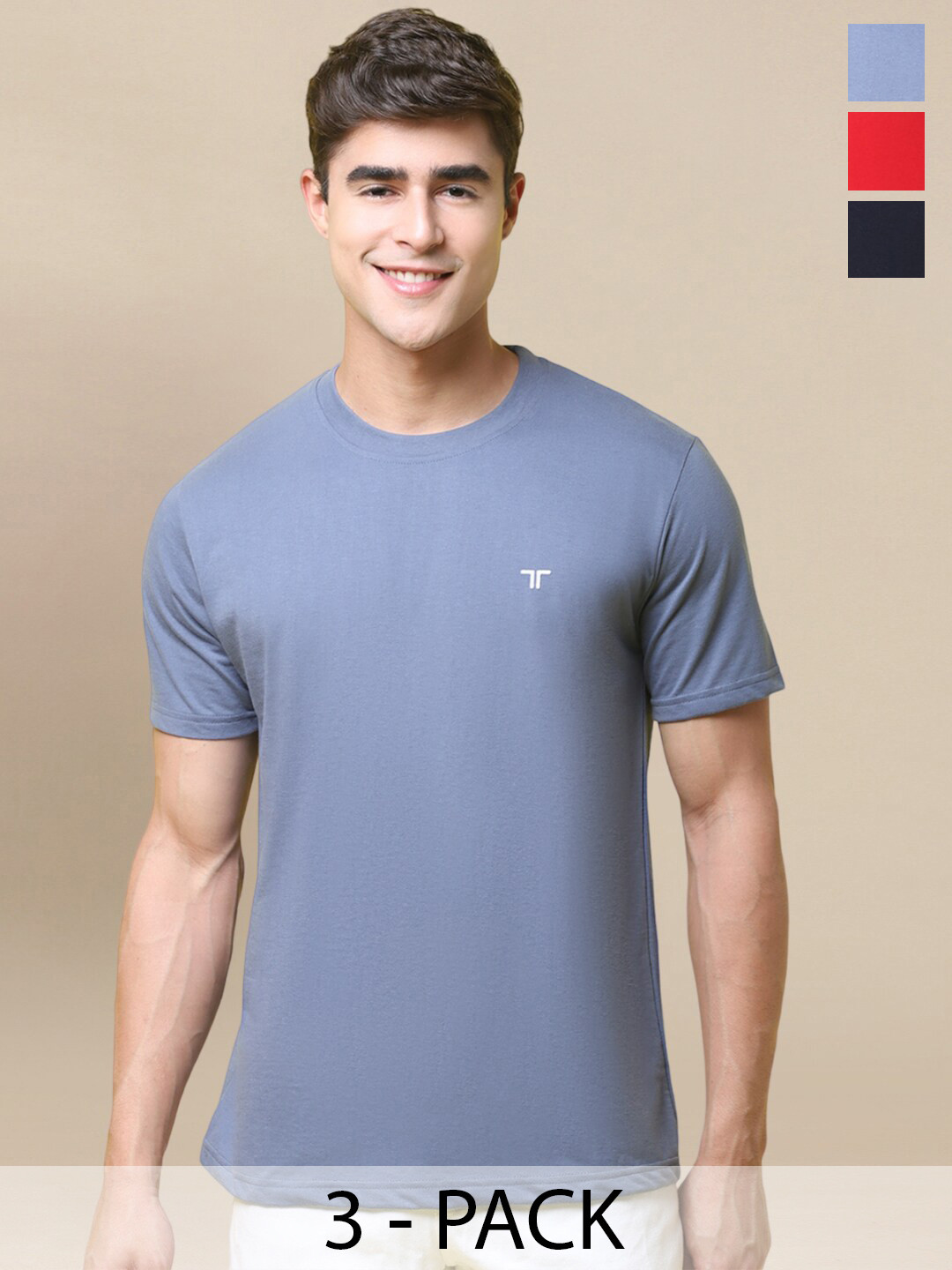 

Tee Projekt Pack Of 3 Round Neck Cotton T-shirt, Purple