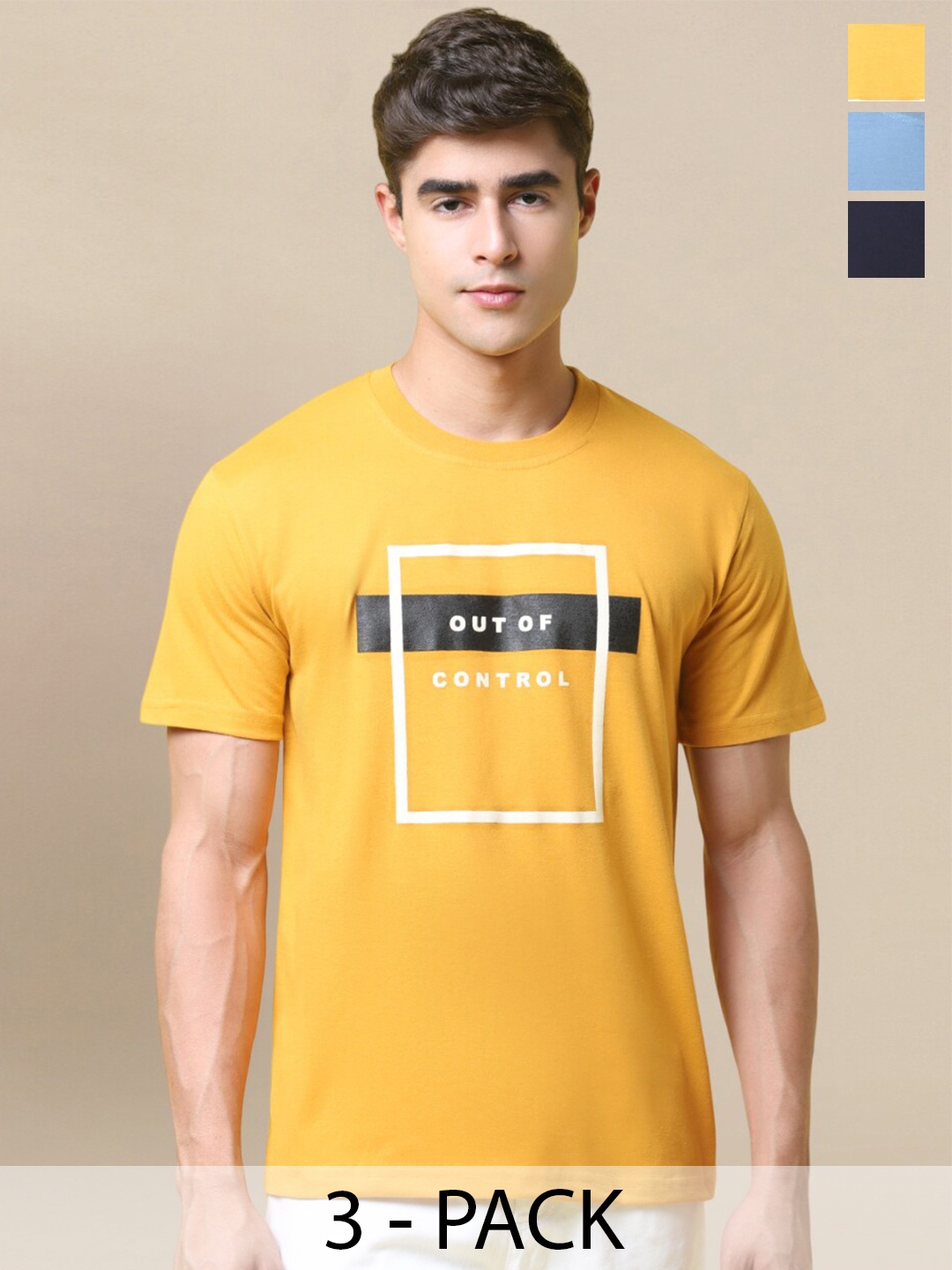 

Tee Projekt Pack Of 3 Typography Printed Cotton T-shirt, Yellow