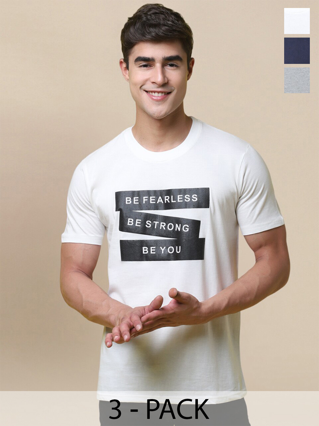 

Tee Projekt Pack Of 3 Printed Round Neck T-shirt, White