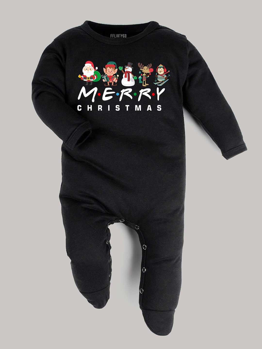 

FFLIRTYGO Infants Typography Printed Cotton Sleepsuit, Black