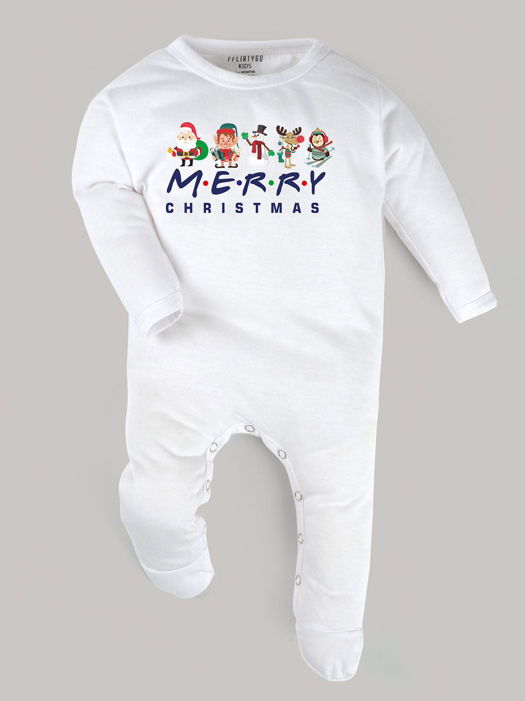 

FFLIRTYGO Infant Kids Printed Pure Cotton Christmas Special Sleepsuit, White