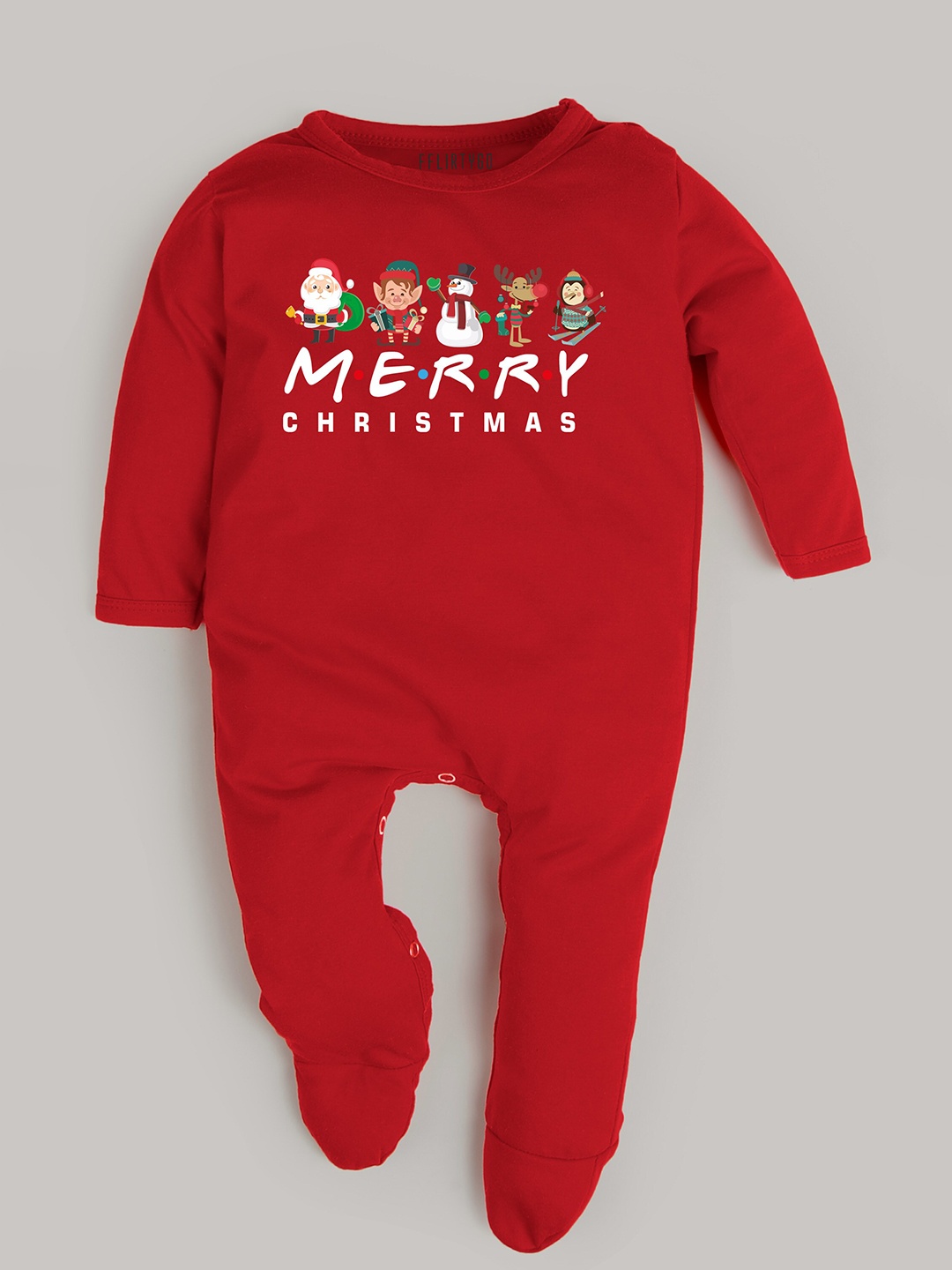 

FFLIRTYGO Infants Merry Christmas Printed Pure Cotton Sleepsuit, Red