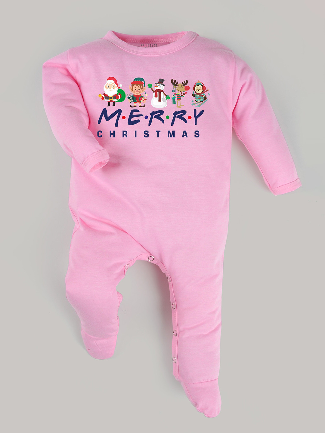 

FFLIRTYGO Infants Christmas Special Printed Pure Cotton Sleepsuit, Pink