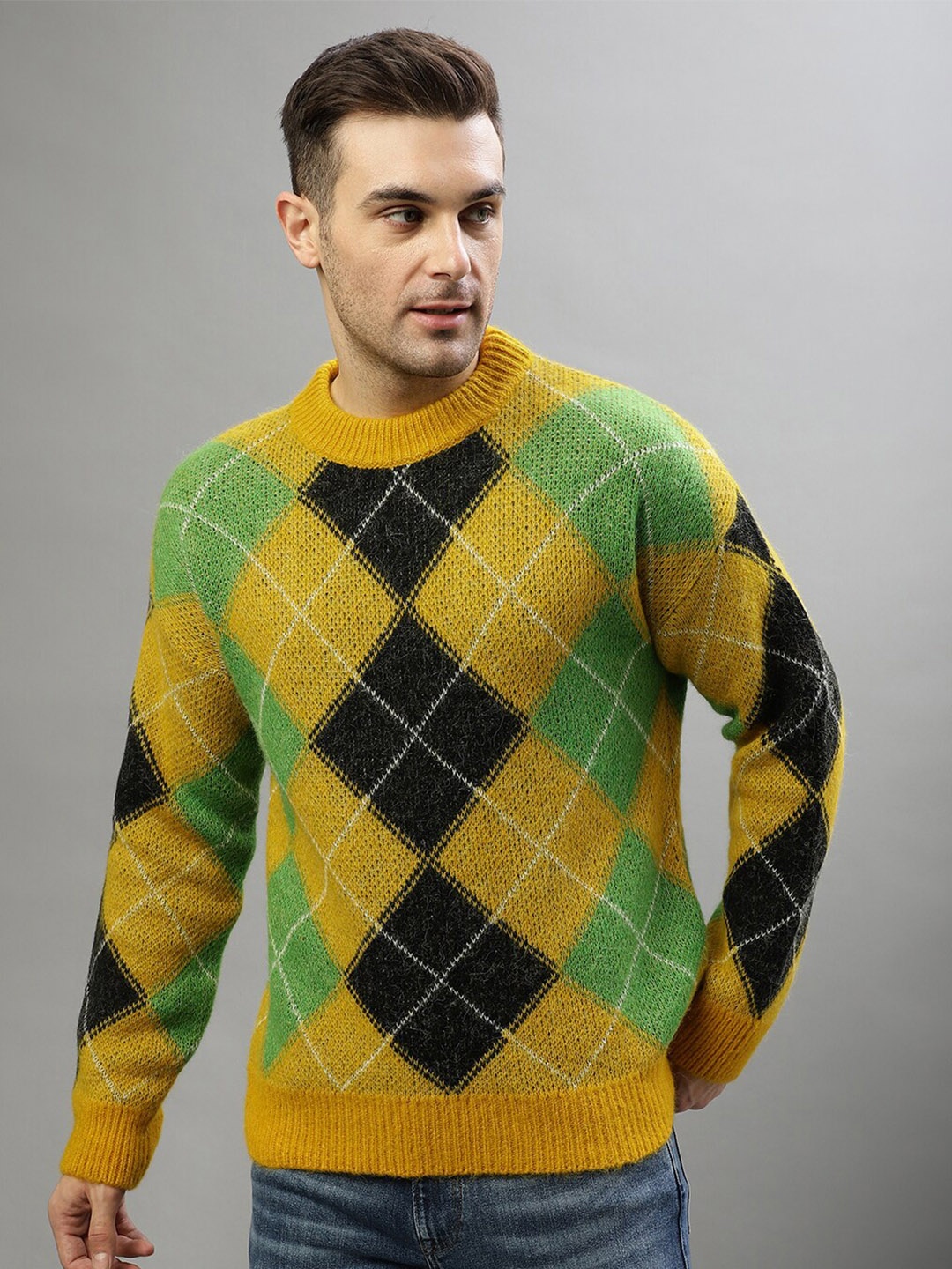 

GANT Argyle Printed Round Neck Pullover Sweater, Yellow