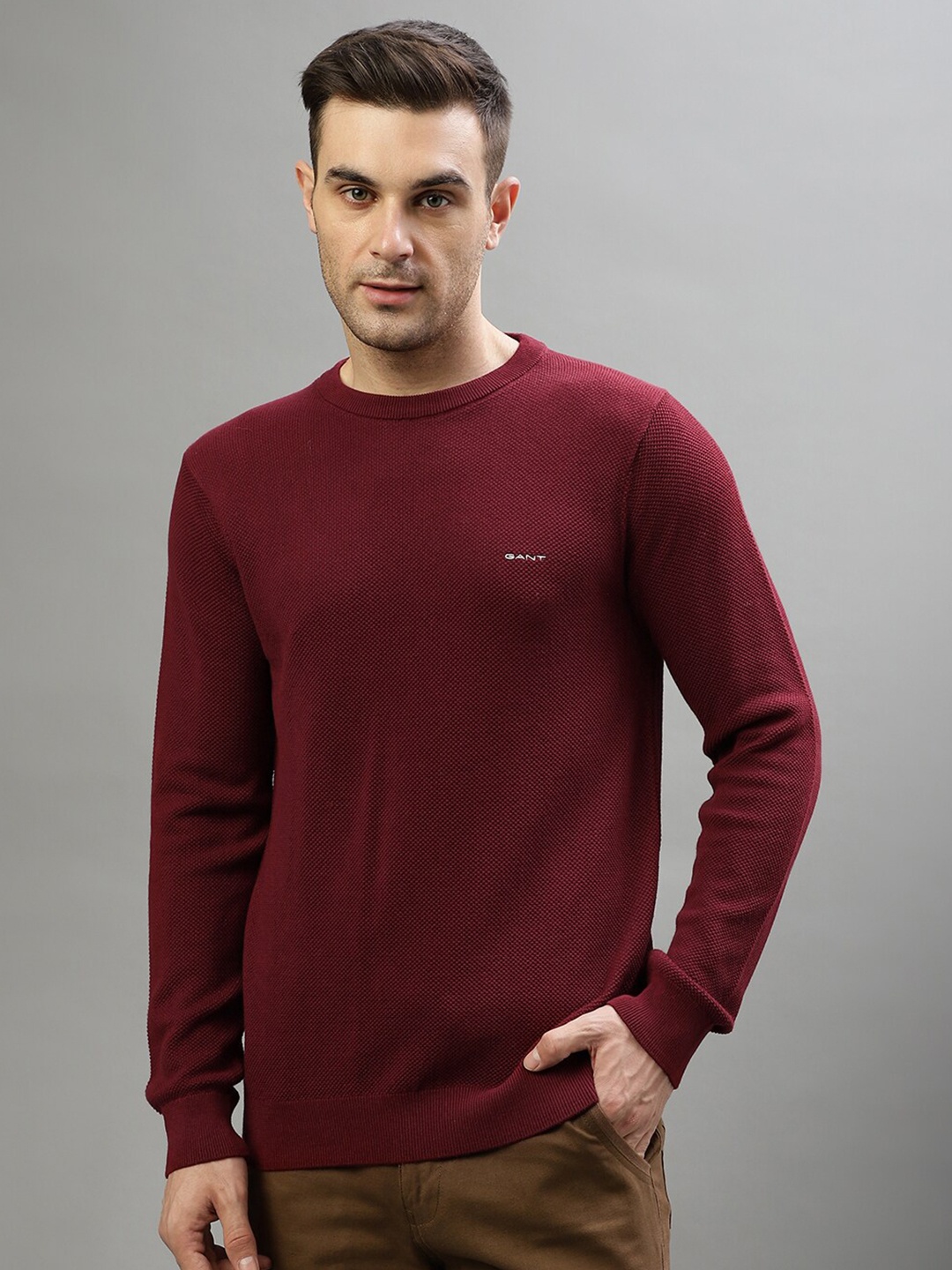 

GANT Round Neck Pure Cotton Pullover Sweater, Red