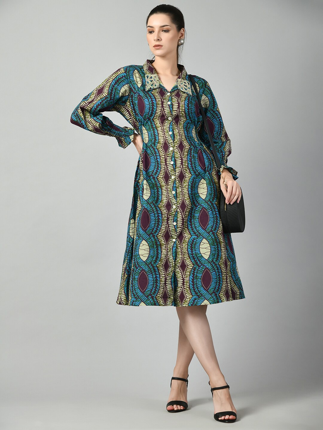 

ANUTTARA FASHIONS Abstract Printed A-Line Dress, Green