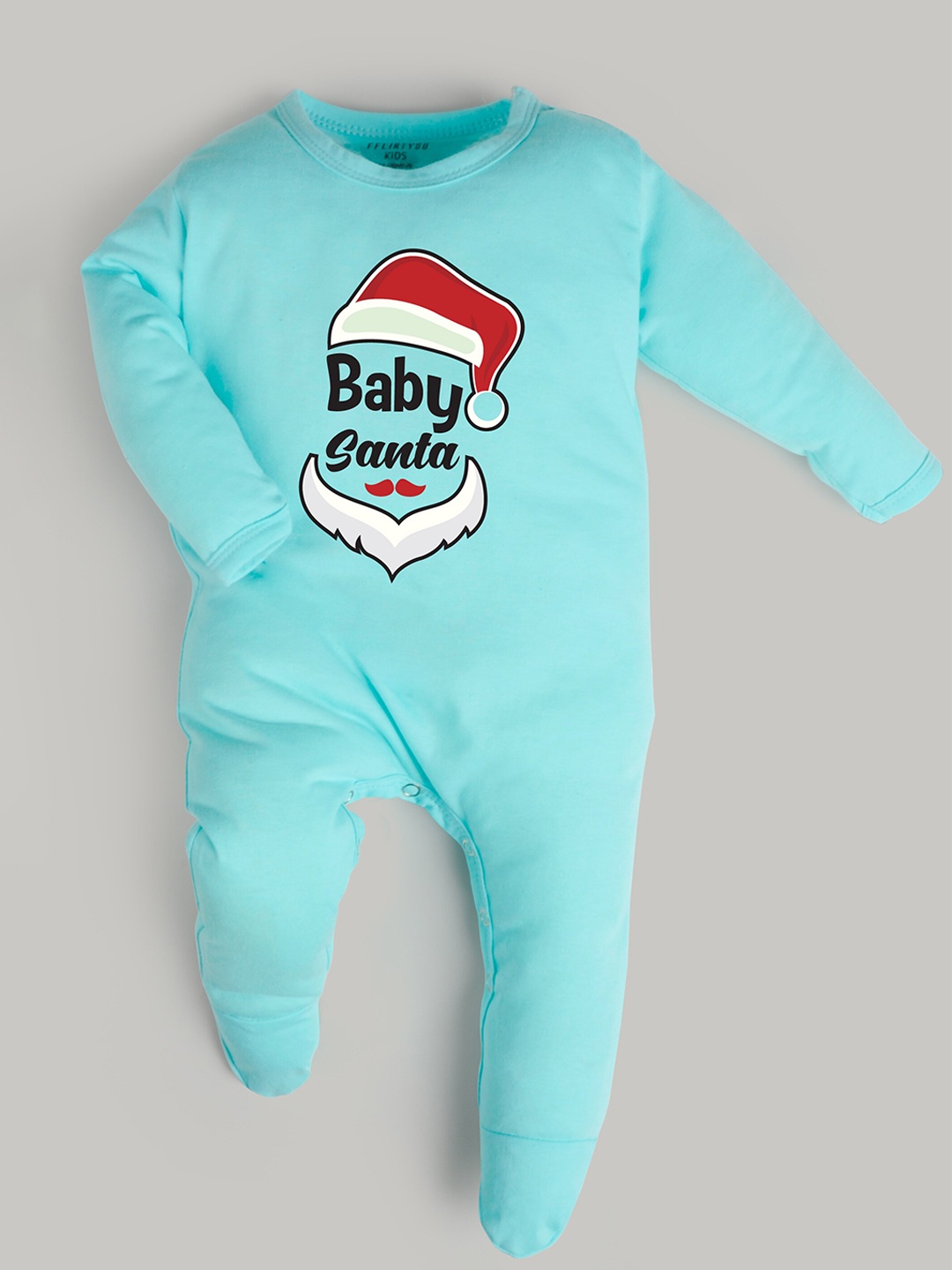 

FFLIRTYGO Infants Christmas Special Printed Pure Cotton Sleepsuit, Turquoise blue