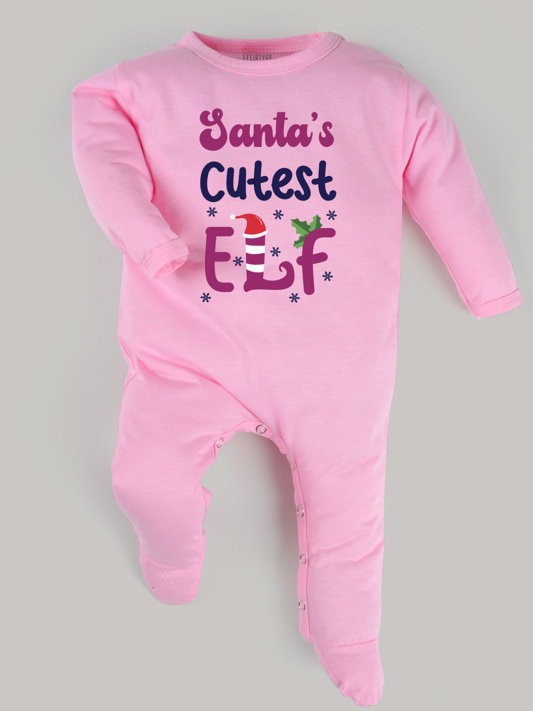 

FFLIRTYGO Infants Cotton Christmas Printed Sleepsuit, Pink