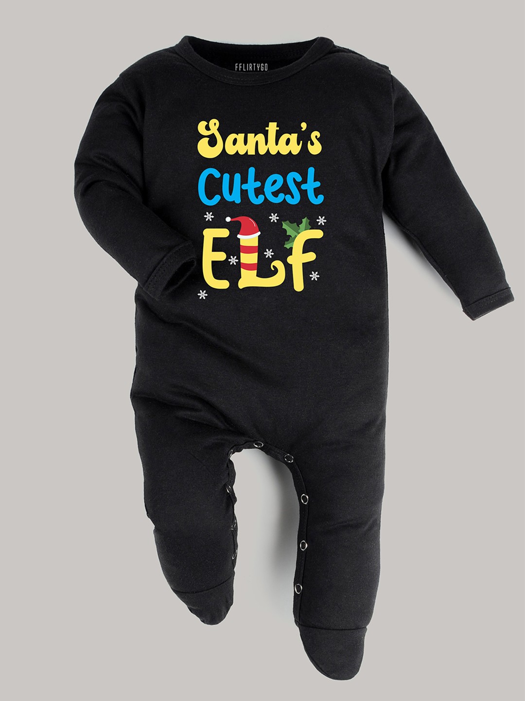 

FFLIRTYGO Infants Typography Printed Cotton Sleepsuit, Black