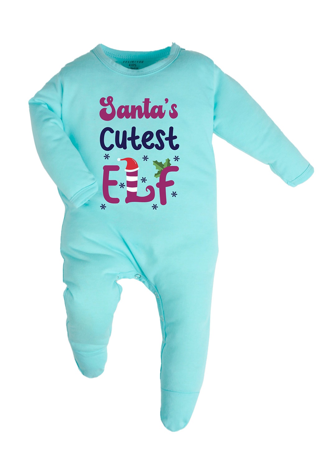 

FFLIRTYGO Infants Typography Printed Cotton Sleepsuit, Turquoise blue