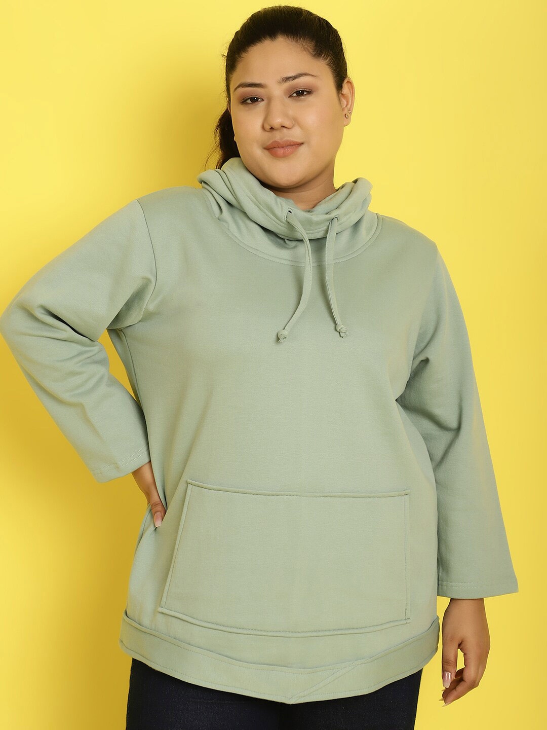 

theRebelinme Plus Size Hooded Long Sleeves Fleece Pullover Sweatshirt, Green