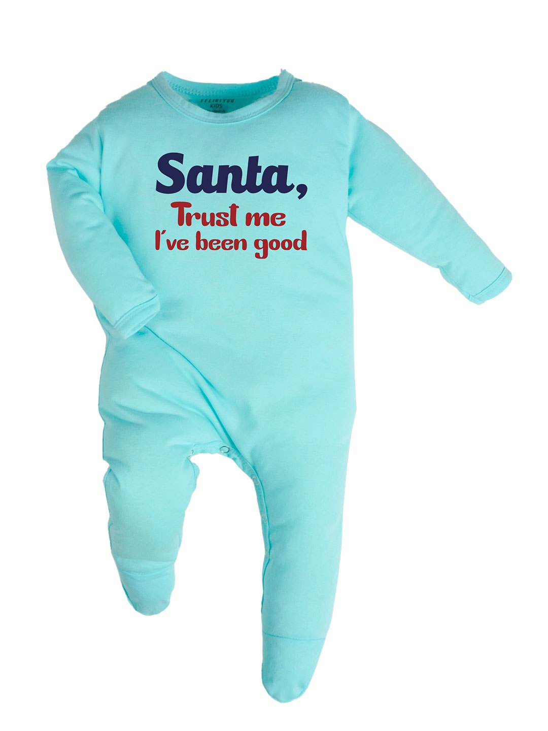 

FFLIRTYGO Infants Typography Printed Pure Cotton Sleepsuit, Turquoise blue