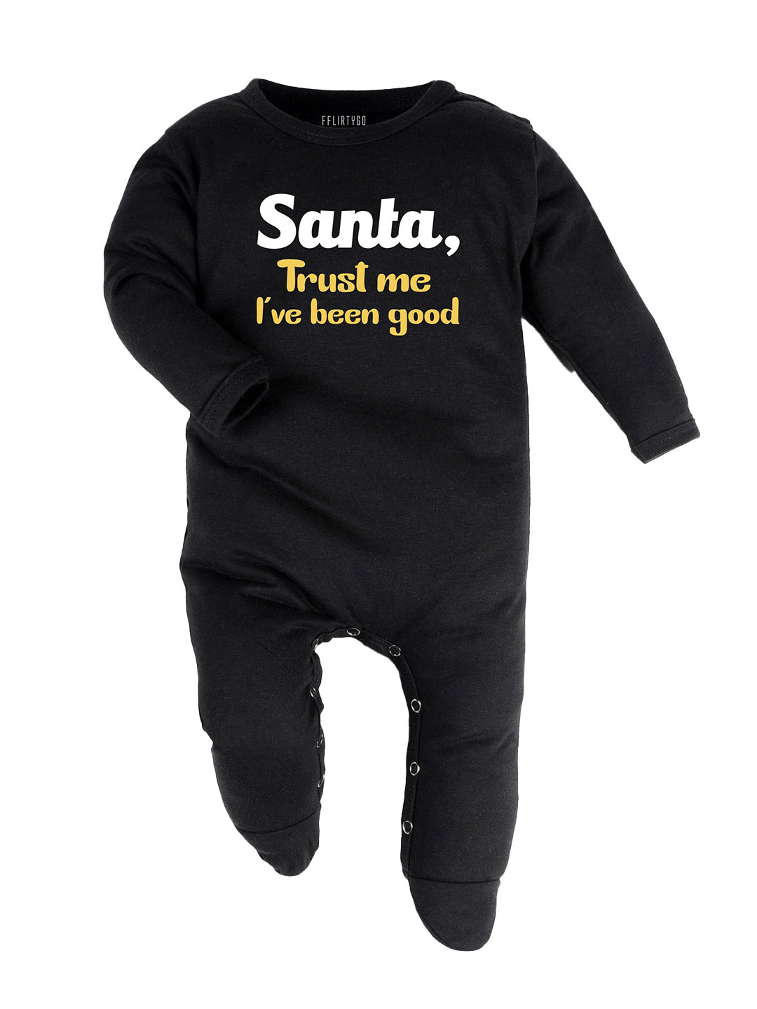 

FFLIRTYGO Baby Printed Cotton Christmas Special Sleepsuit, Black