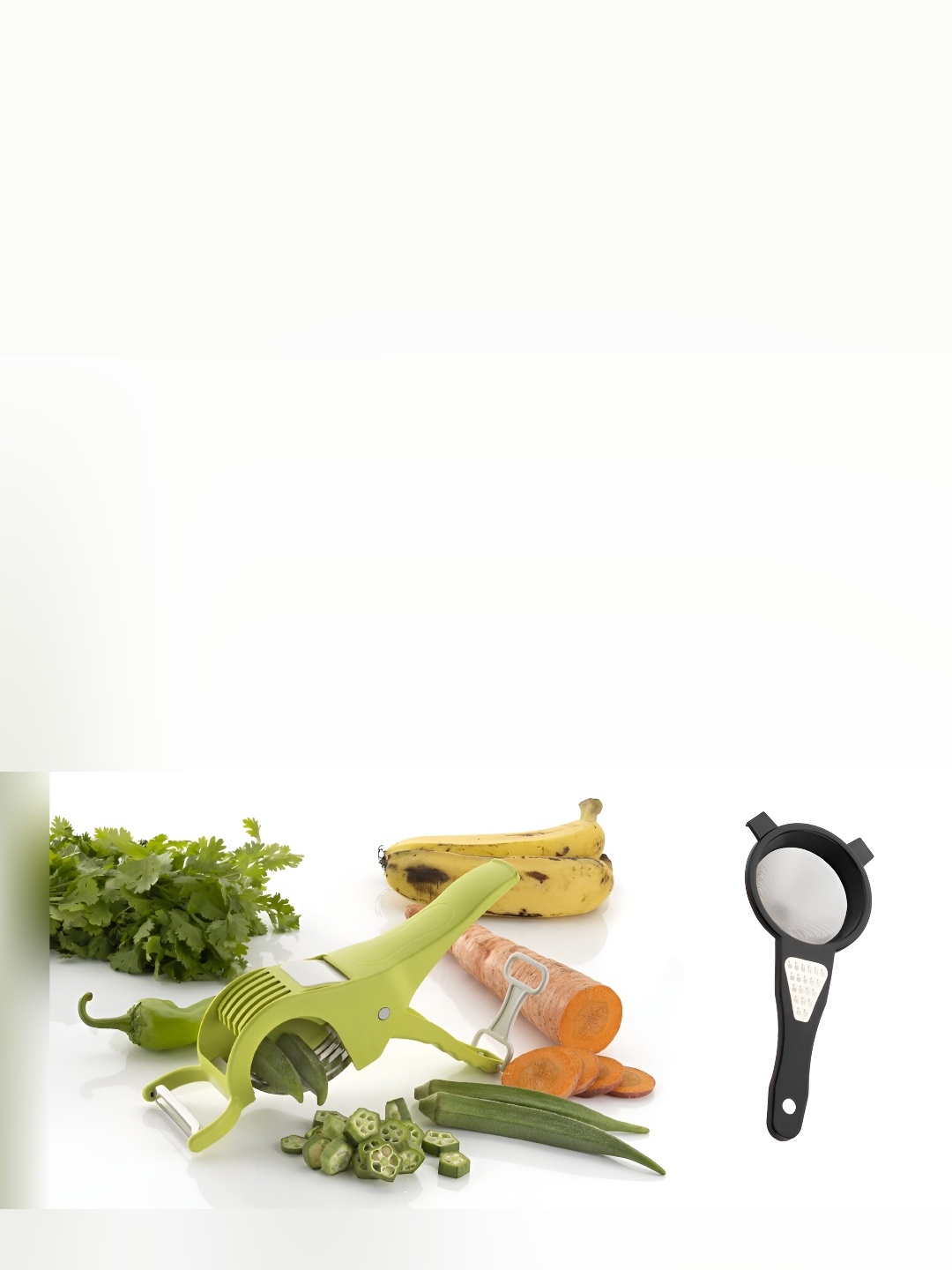 

OMORTEX Green Stainless Steel Vegetable Cutter & 2 in 1 Strainer