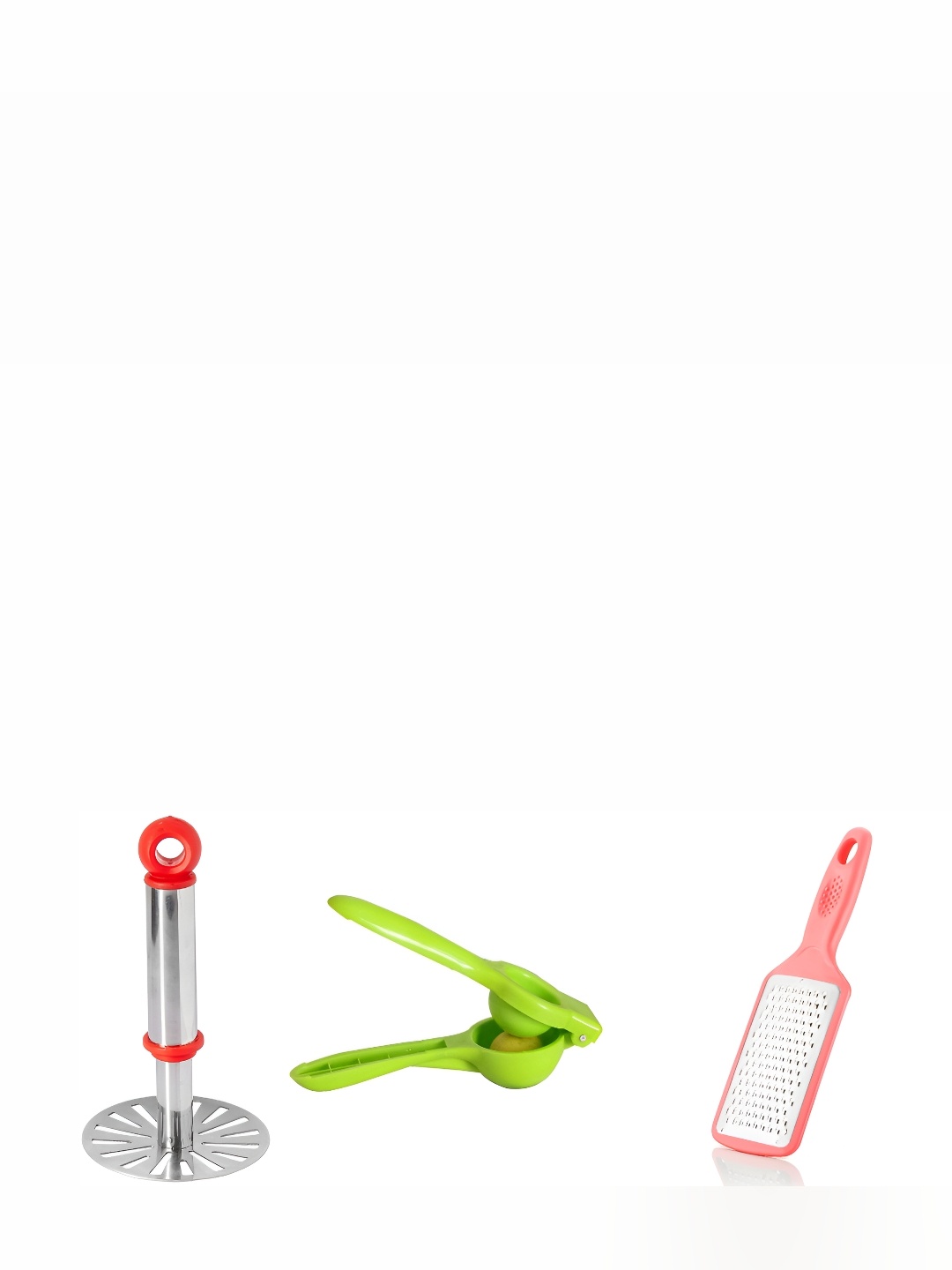 

OMORTEX Red & Green 3 Pieces Stainless Steel Masher Lemon Squeezer Grater
