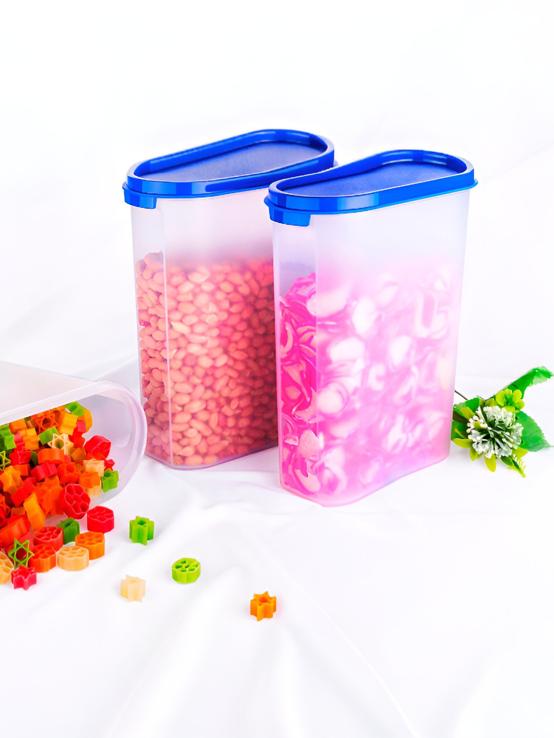 

OMORTEX 2 Pcs Transparent & Blue Food Containers - 2.5 L
