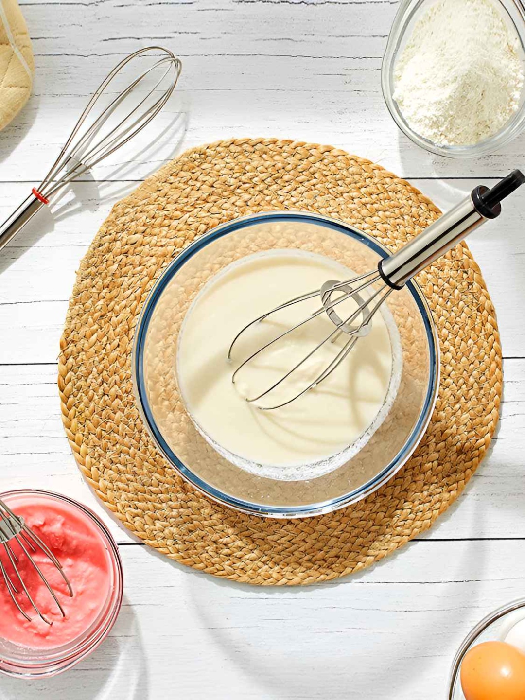 

OMORTEX Red & Blue Whisk, Spatula Stainless Steel Core