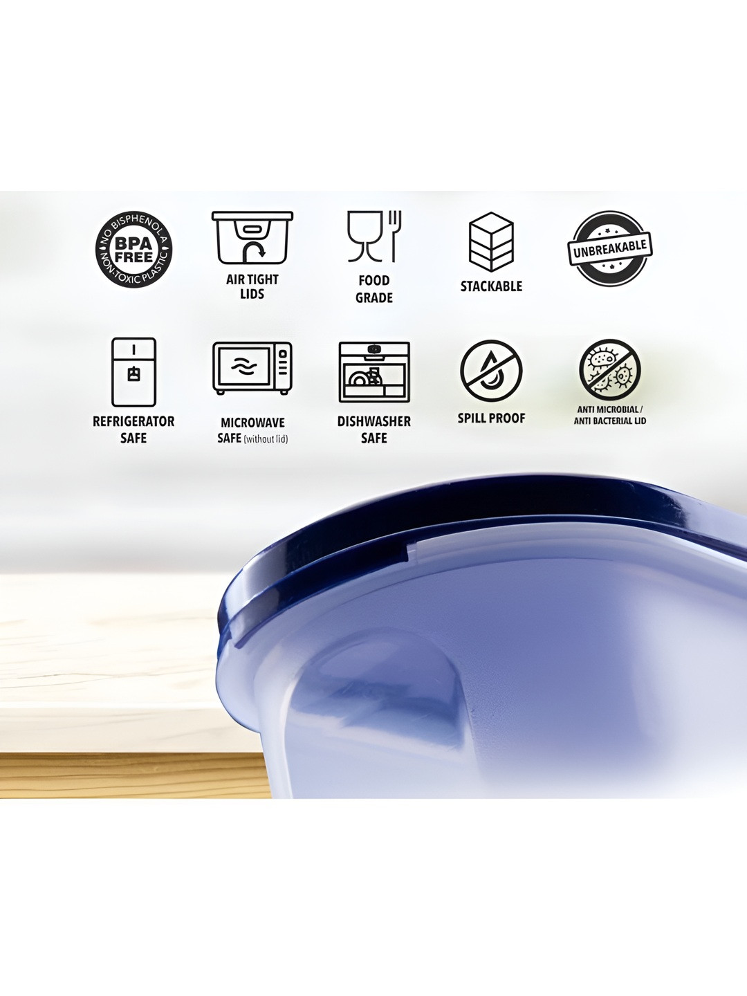 

OMORTEX Transparent & Blue Food Storage Container