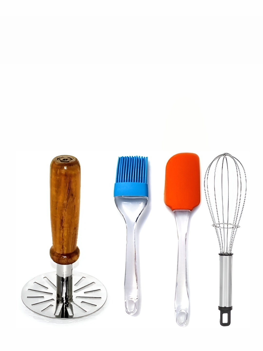 

OMORTEX 4 Pcs Stainless Steel Whisk & Potato Masher with Spatula, Brown