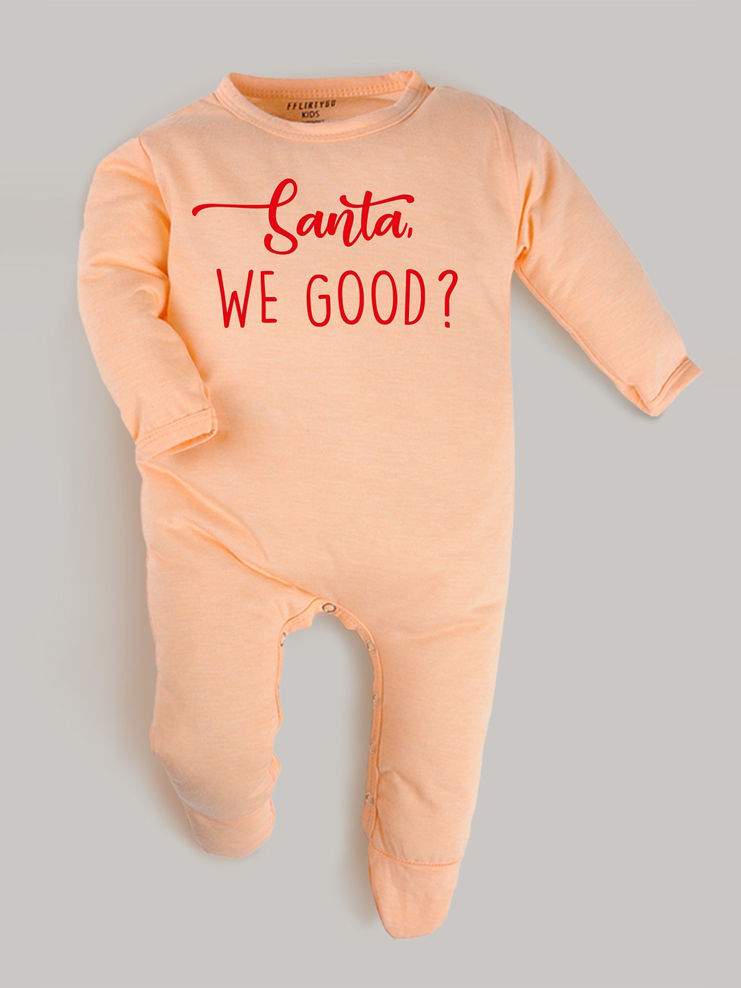 

FFLIRTYGO Infants Typography Printed Pure Cotton Sleepsuit, Peach