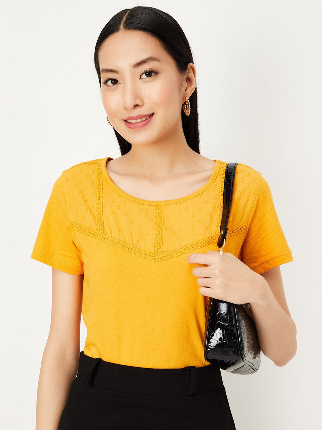 

max Lace Insert Pure Cotton Top, Orange