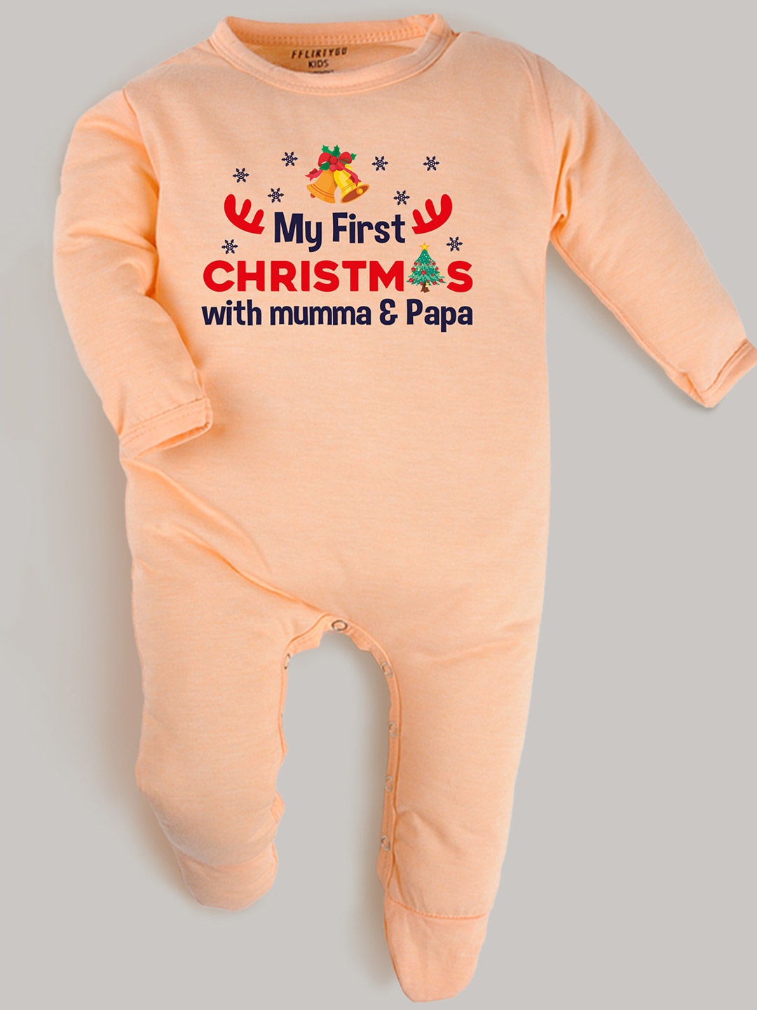 

FFLIRTYGO Infants Typography Printed Cotton Sleepsuit, Peach