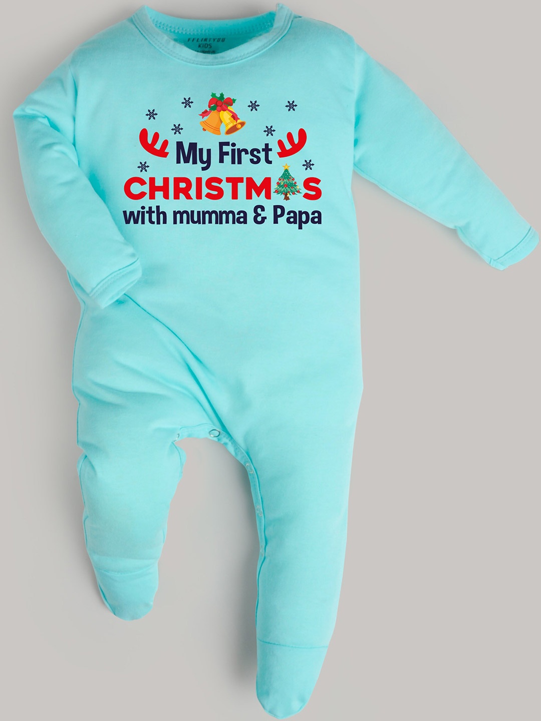 

FFLIRTYGO Infants Typography Printed Cotton Sleepsuit, Turquoise blue