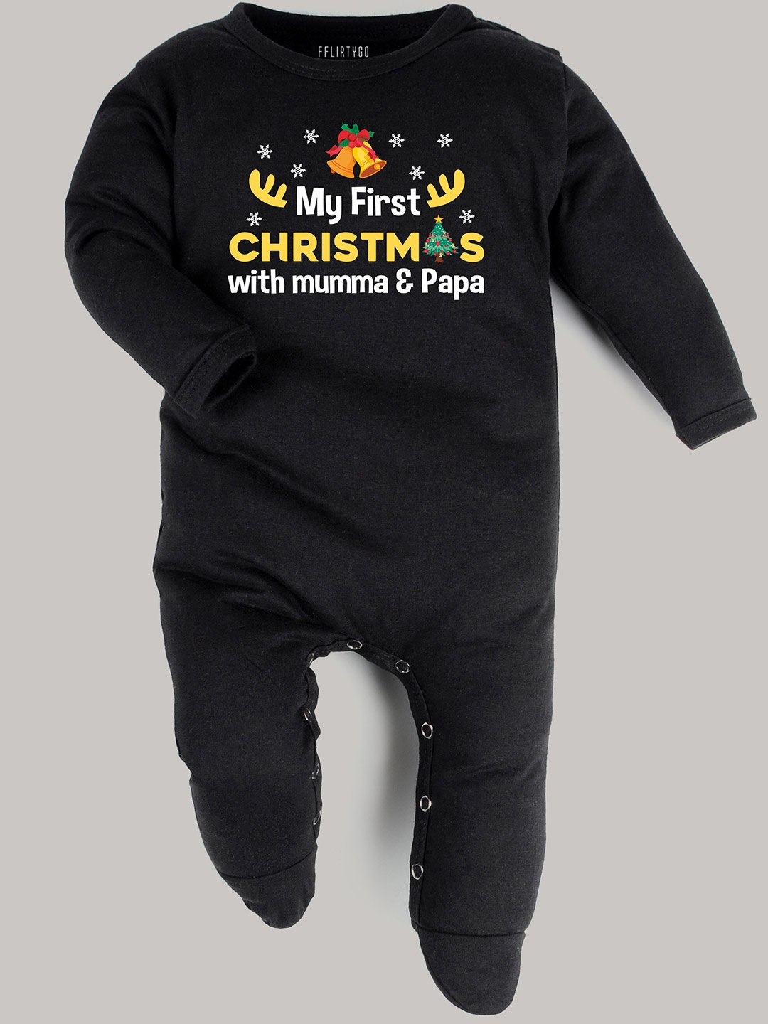 

FFLIRTYGO Baby Typography Printed Cotton Sleepsuit, Black