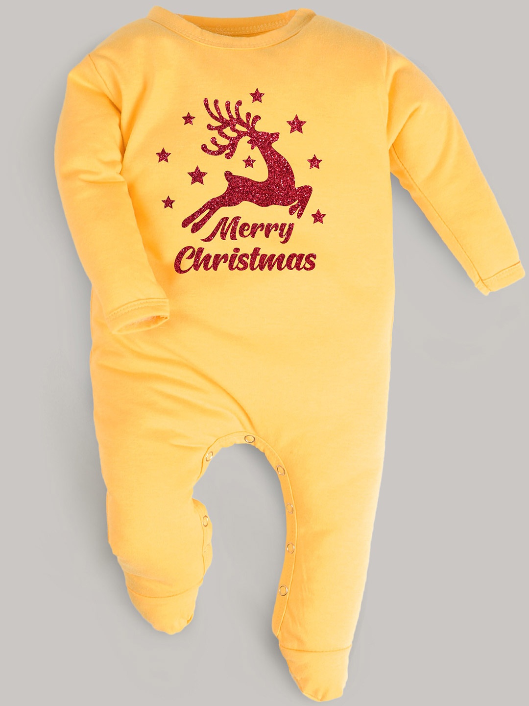 

FFLIRTYGO Infants Cotton Christmas Printed Sleepsuit, Yellow