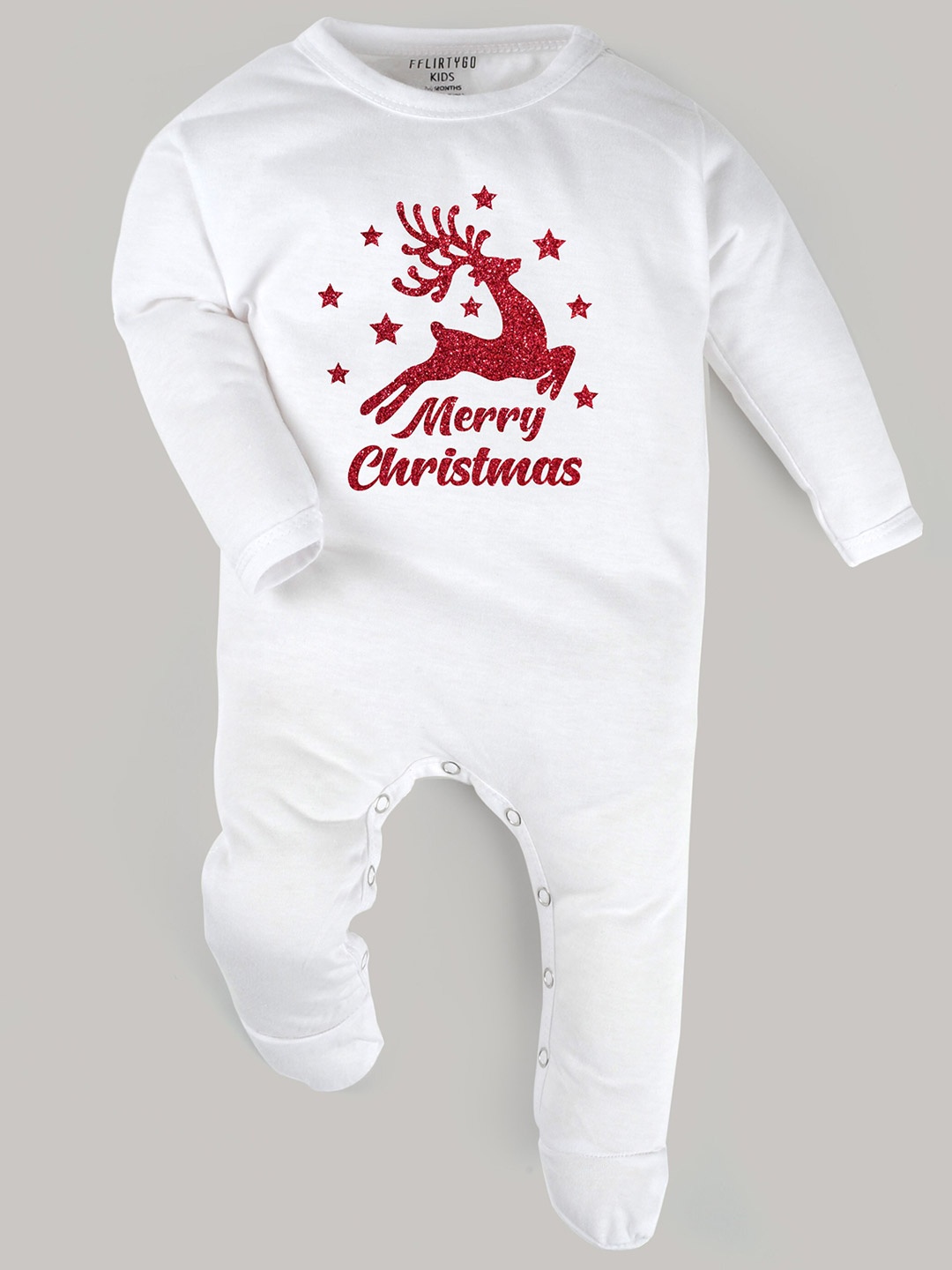 

FFLIRTYGO Infant Kids Printed Pure Cotton Christmas Special Sleepsuit, White