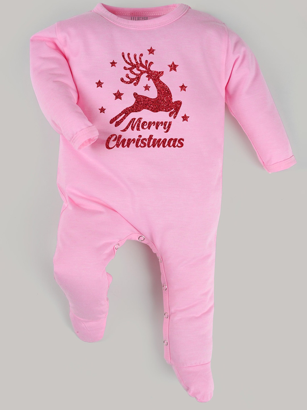 

FFLIRTYGO Baby Printed Cotton Christmas Special Sleepsuit, Pink