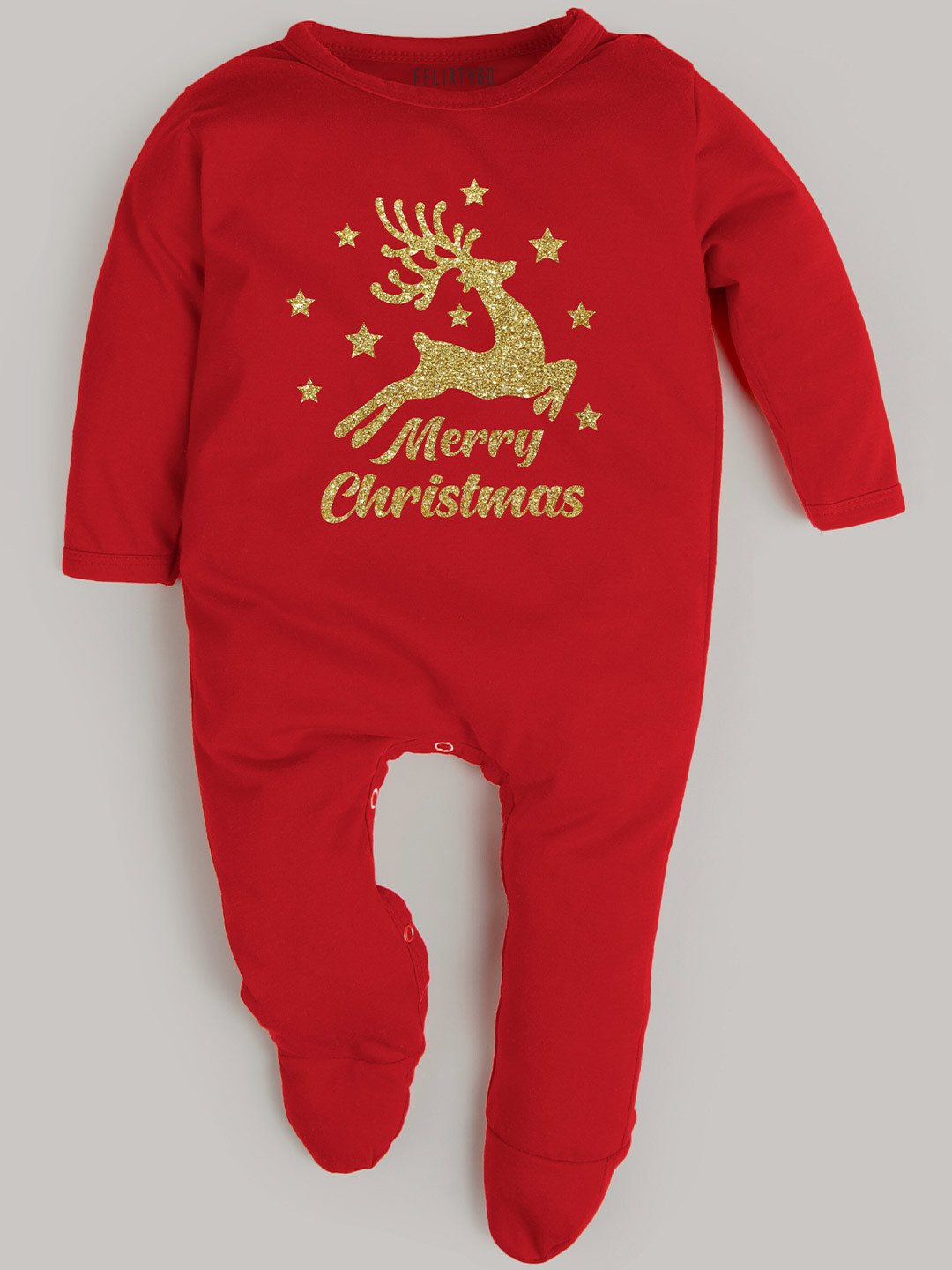 

FFLIRTYGO Infants Cotton Christmas Printed Sleepsuit, Red