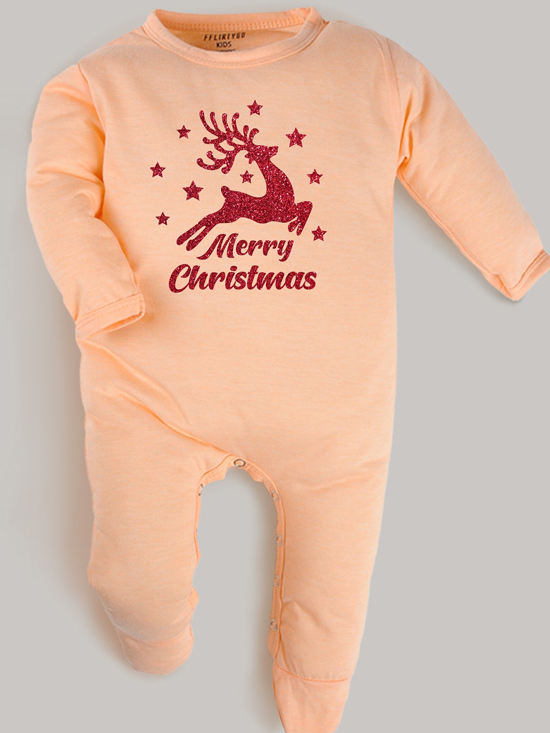 

FFLIRTYGO Infants Typography Printed Pure Cotton Sleepsuit, Peach