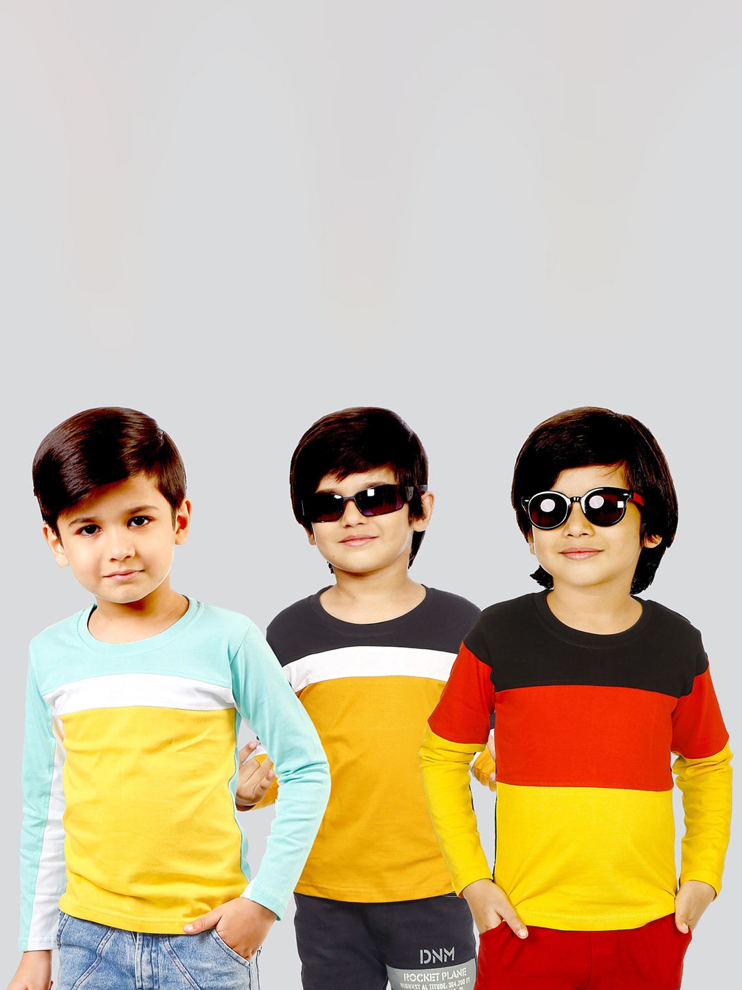 

Mojua Boys Pack Of 3 Colourblocked Bio Finish Pure Cotton T-shirt, Yellow