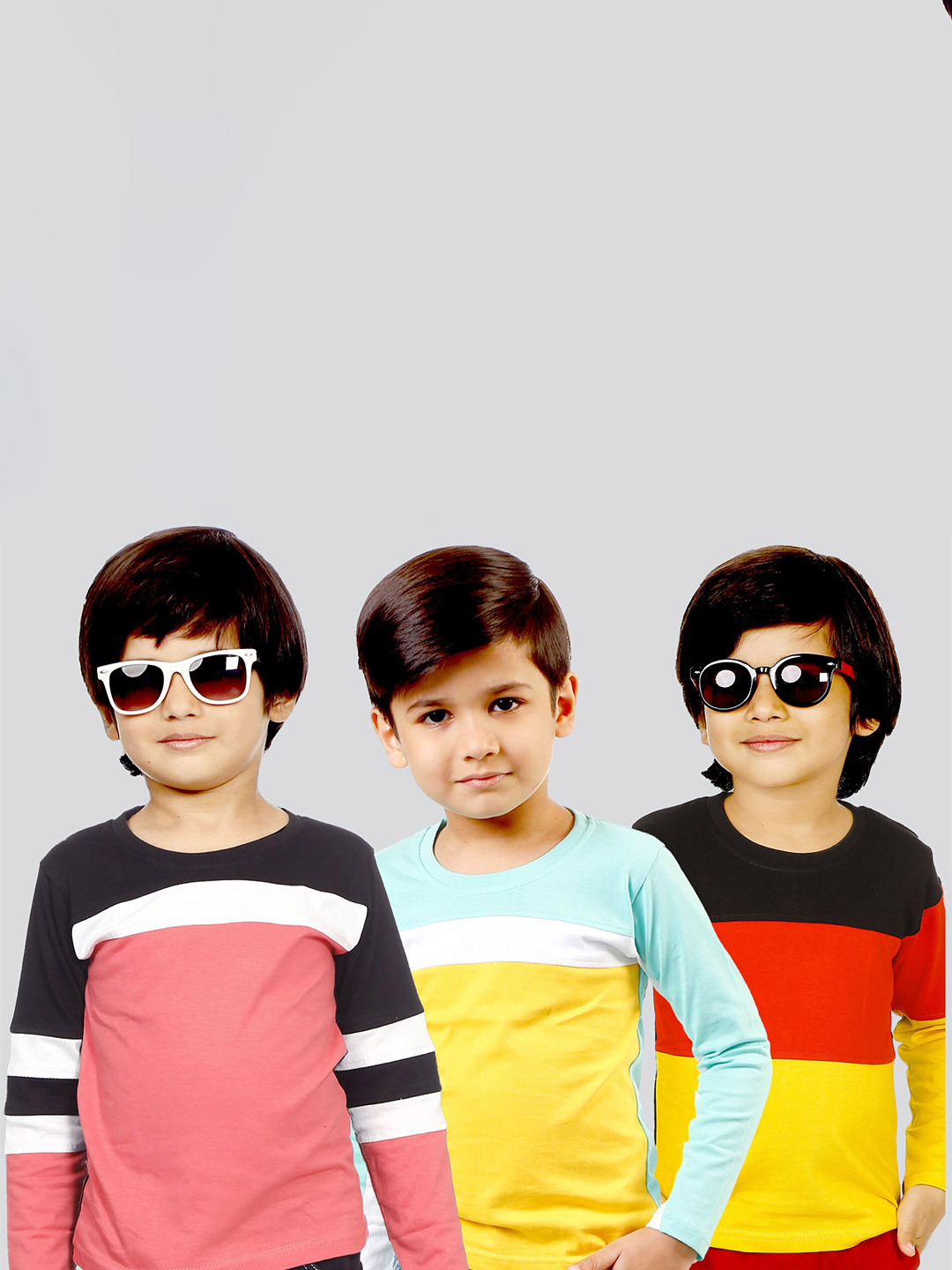 

Mojua Boys Pack Of 3 Colourblocked Pure Cotton T-shirts, Yellow