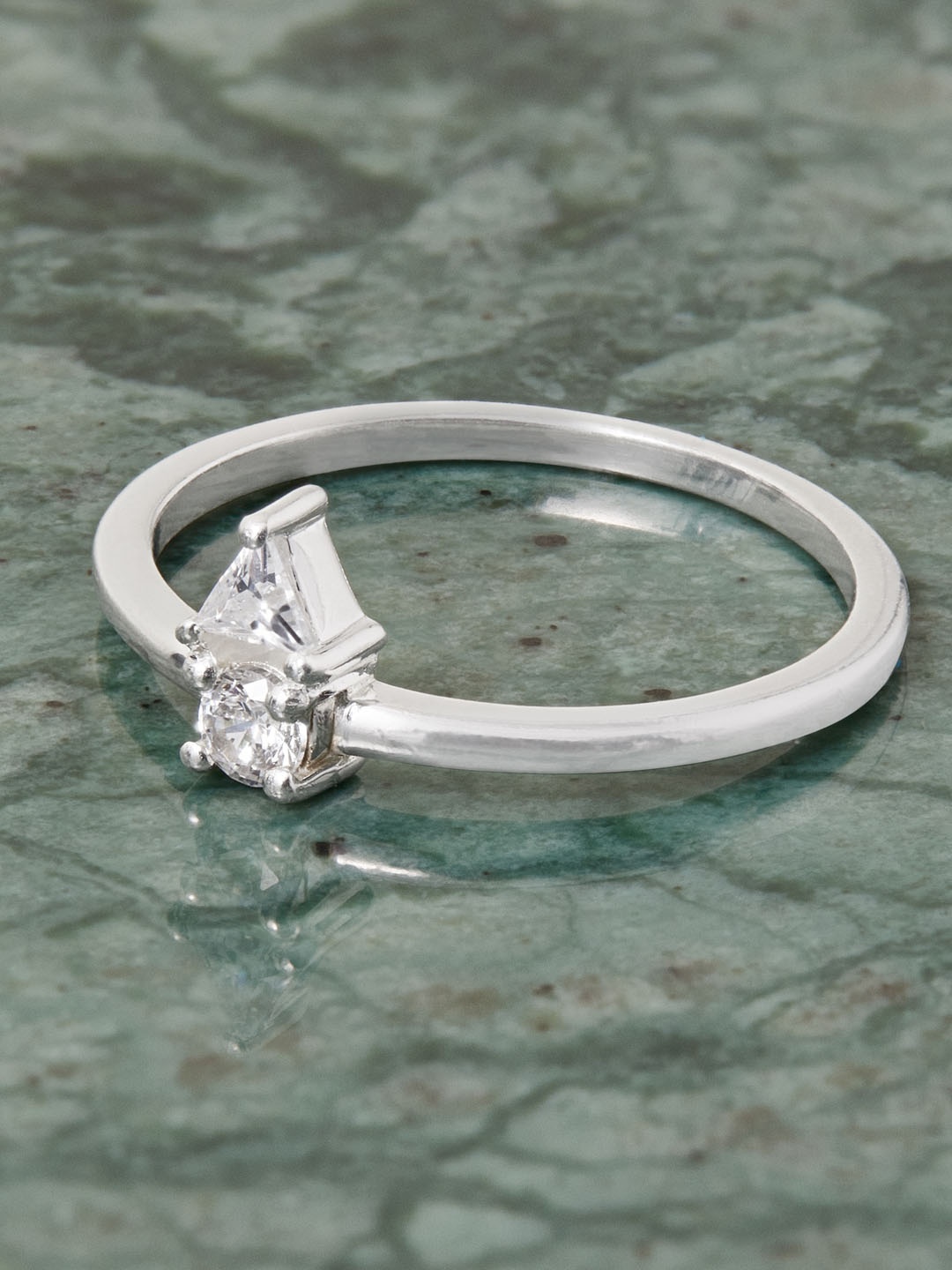 

Accessorize Sterling Silver Sparkle Two Stone Studded Finger Ring