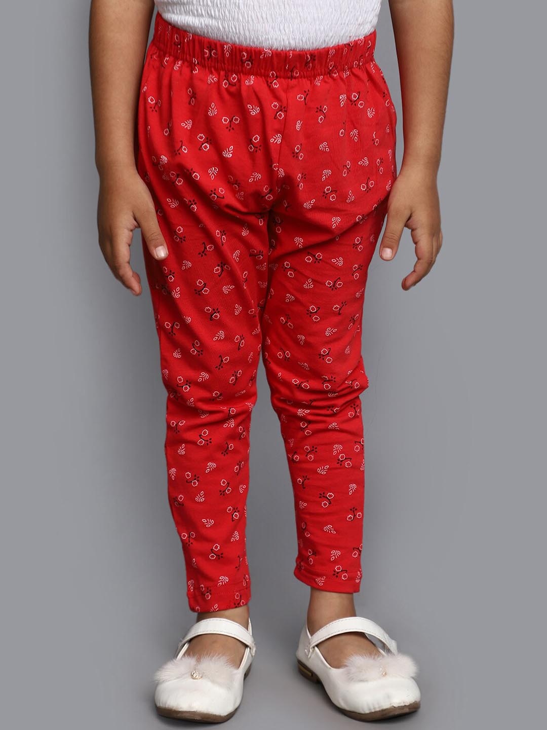 

V-Mart Girls Printed Ankle Length Leggings, Red