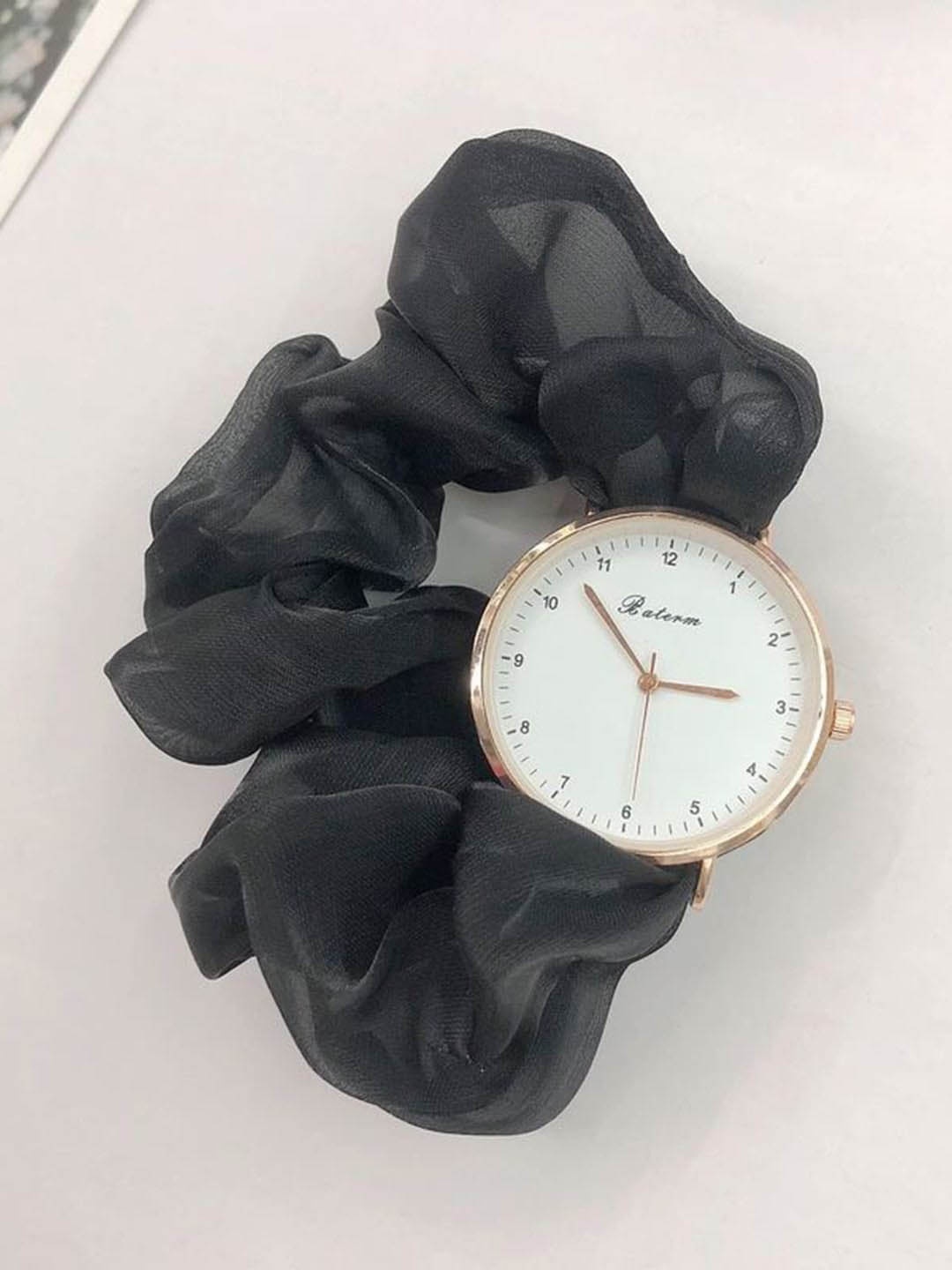 

VAGHBHATT Women Scrunchie Style Straps Analogue Automatic Watch-BLK-01, Black