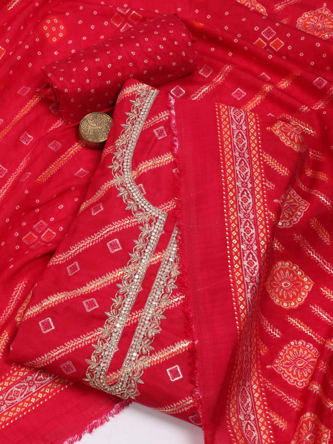 

Meena Bazaar Woven Design Art Silk Unstitched Dress Material, Pink