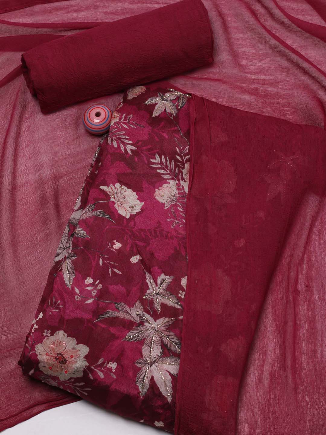 

Meena Bazaar Floral Printed Unstitched Dress Material, Pink