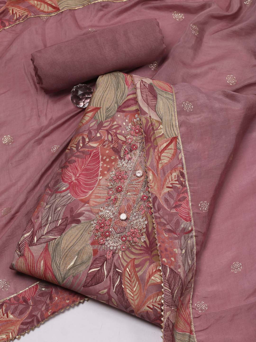 

Meena Bazaar Floral Printed Unstitched Dress Material, Pink