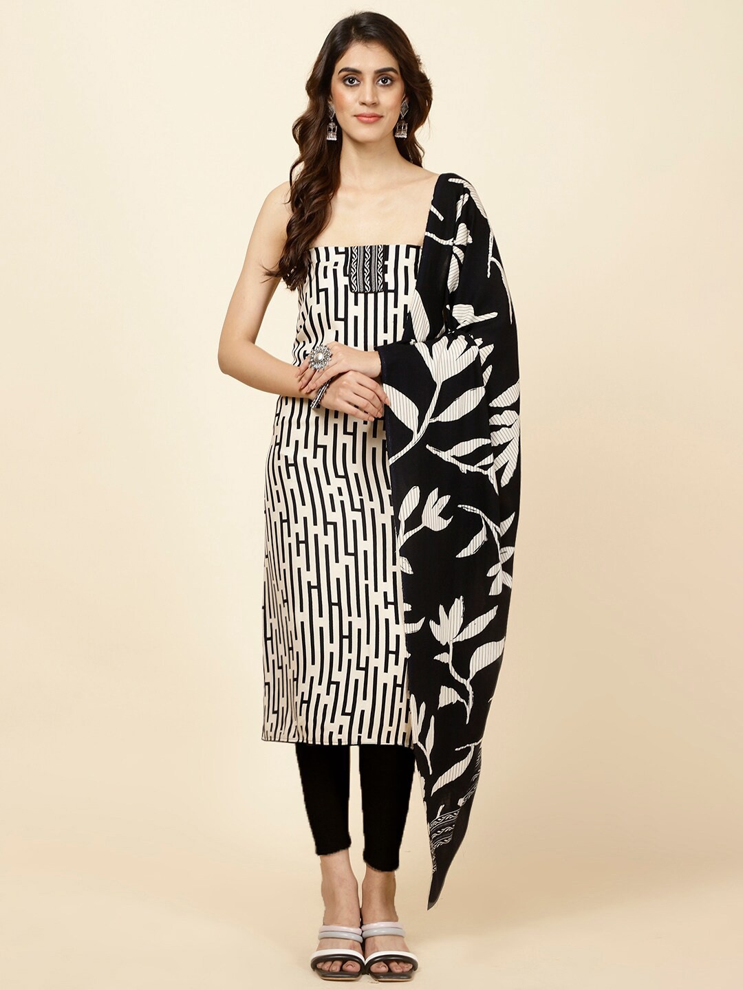 

Meena Bazaar Geometric Printed Unstitched Dress Material, Cream